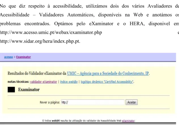 Figura  7 -  validador  de  Acessibilidade  Web  eXaminator,  em  http://www.acesso.umic.pt/webax/examinator.php 