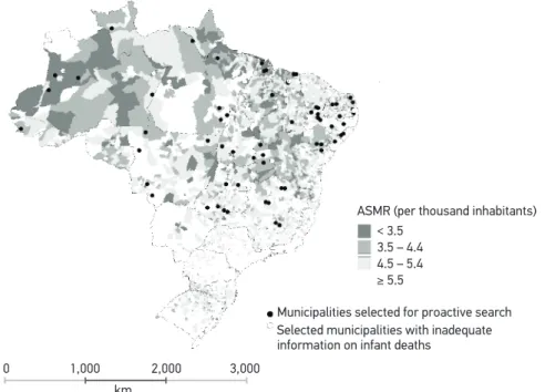 Figure 1. Age-Standardized Mortality Rate (per thousand inhabitants) and municipalities selected  for the proactive search
