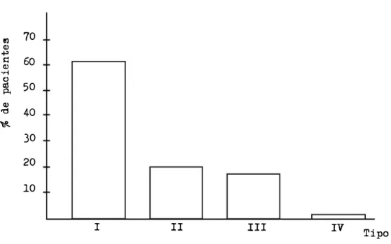 Gráfico  Distribuição  dos  pacientes  classificados  por  grau  de  cuidados  (tipo)  no  período  de  30/11  à  05/12/77  num  hospital  geral  de  Florianópols