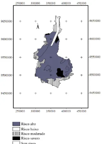 Figura 4 - Classificação dos riscos com problemas de infiltração nos solos da bacia do Acaraú.