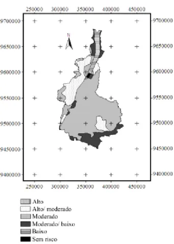 Figura 5 - Mapa de vulnerabilidade da bacia do Acaraú a proble- proble-mas de infiltração do solo pela sodicidade da água.