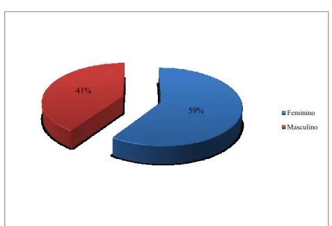 Gráfico 1: Representação gráfica percentual dos sujeitos por sexo 