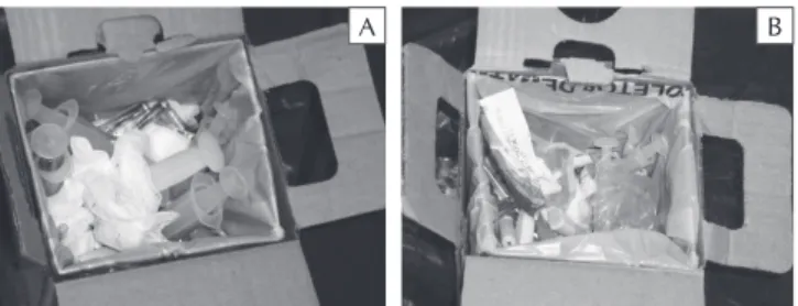 Figure 3 -  Improper disposal of waste in white bags, gener- gener-ated by mobile prehospital care services in a city  in the state of São Paulo, Brazil