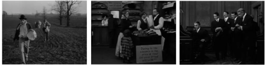 Fig. 4- A Corner in Wheat, Griffith (1909)  Uma  grande  e  animada  festa  é  feita  pelos  senhores  de  Wall-Street,  imediatamente  seguida de uma sequência com um grupo de clientes esfomeados em fila na loja do mercador  (fig.5)