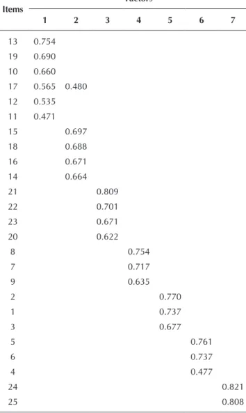 Table 2 shows the final scale and the internal consistency  of the instrument and dimensions