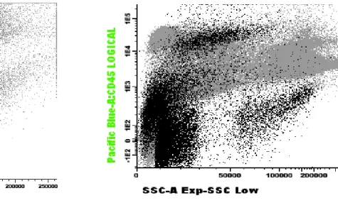 Figura 1a –  Dot-plot SSC/FSC                                      Figura 1b  - Dot-plot SSC/CD45