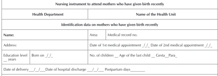 Figure 1 shows the final version of the nursing instrument  to attend mothers who have given birth recently in primary  health care.