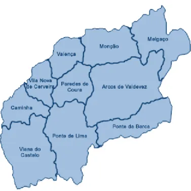 Figura 1- Mapa dos concelhos do distrito de Viana do Castelo 