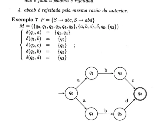 Figura  3.2:  Autómato  finito  que reconhece a linguagem  {abc,  abtt}.