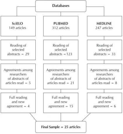 Figure 1 –  Diagram representation of article searches in databases,  Campinas, São Paulo, Brazil, 2014
