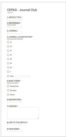 Figure 2 –  Release Form of information about articles from  Journals Club