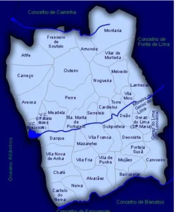 Figura 1.  Mapa do município de Viana do  Castelo e suas respetivas freguesias 