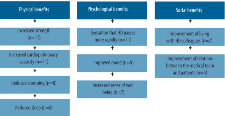 Figure 1. Beneits of the physical exercise program according to the perception of the 11 hemodialysis patients  who participated in the intervention.