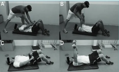 Figure 1. A: Exercise of front elevation (MRT) – initial position; B: exercise of front elevation (MRT) – inal position; 