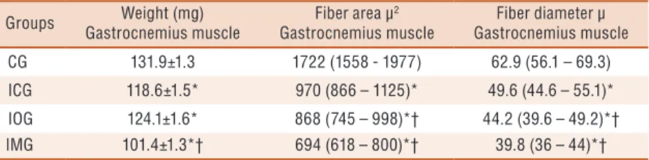 Table 2.  Muscle mass (mg), area (μ 2 ) and fiber diameter (μ) of the gastrocnemius muscle