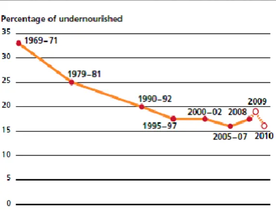 Graphic  2  –  Proportion  of  undernourished  people  in  developing  countries,  1969-1971  to  2010