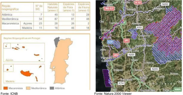 Fig. 27 – Regiões Biogeográficas em Portugal  Fig. 28 – Rede Natura no Litoral Norte 