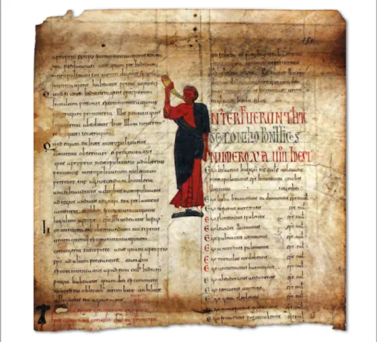 Fig. 2. Fragmento de cópia das atas do Concílio XIII de Toledo (683, em cópia de c. 950), pergaminho
