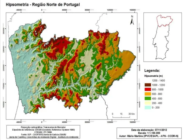 Figura 13- Hipsometria – Região Norte de Portugal. 