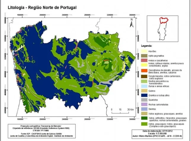 Figura 17- Litologia da Região Norte de Portugal. 