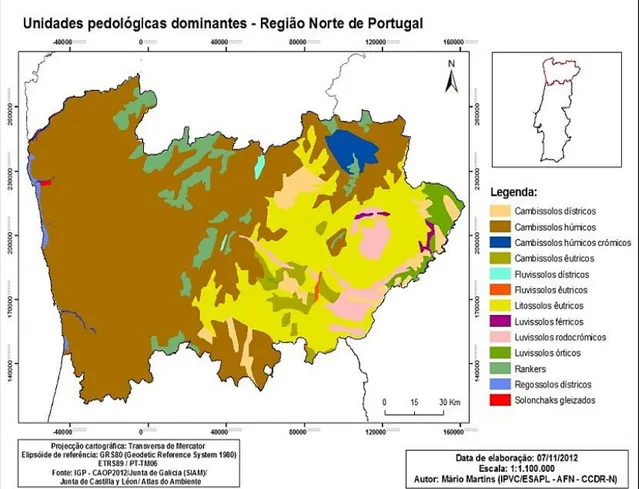 Figura 18- Unidades pedológicas dominantes - Região Norte de Portugal. 