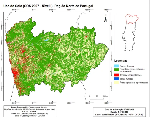 Figura 19- Uso do solo (COS 2007 – Nível I) - Região Norte de Portugal.