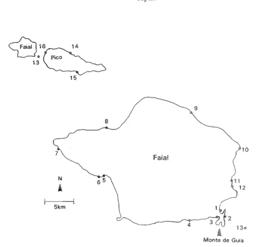 Fig. 1. Collecting sites on Faial and Pico. 