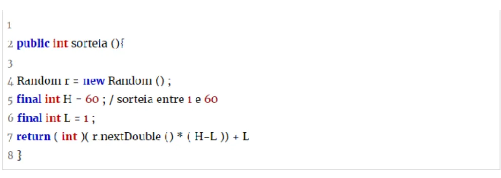 Figura 16 - Exemplo de algoritmo que gera um número aleatório entre 1 e 60 
