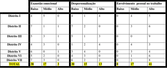 Tabela 4 - Dados obtidos do MBI referentes à Síndrome de Burnout. 