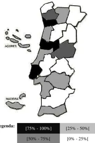 Figura 1: Percentagem de candidaturas em 1ª opção no distrito de origem dos alunos, 2013 