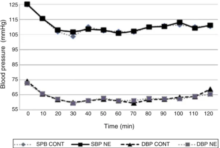 Figure 2 Systolic and diastolic blood pressure evolution in both groups.
