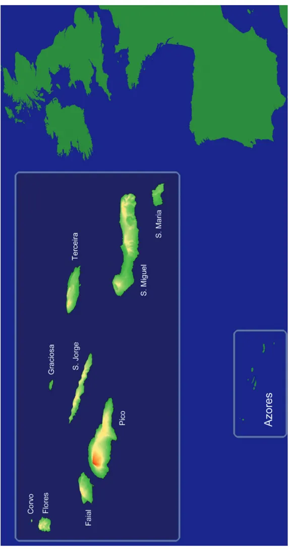 Figure S1. Map and location of the Azorean islands. Shading reflects the topography of the islands.