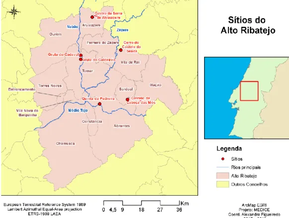 Figura 21 – Localização dos sítios da Idade do Ferro no Alto Ribatejo. 