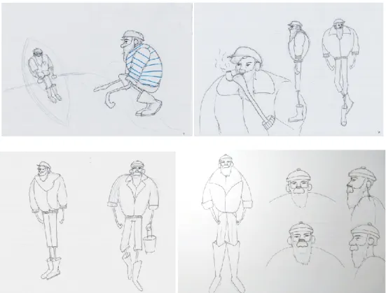 Fig. 5 - Estudos da nova forma da personagem; 