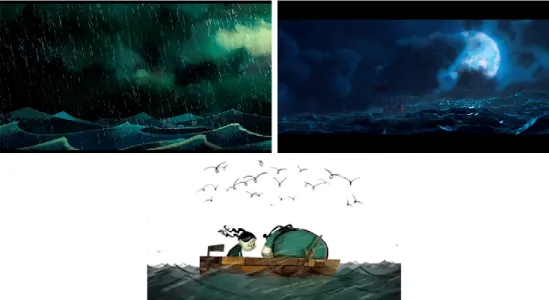 Figura 3 Imagens dos filmes Song of The Sea, Kubo And The Two Strings e The Pearce Sisters, respectivamente 