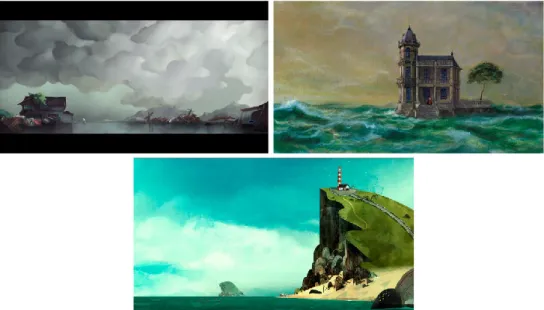 Figura 4Imagens dos filmes Tsunami, De Profundis e Song of The Sea, respectivamente 