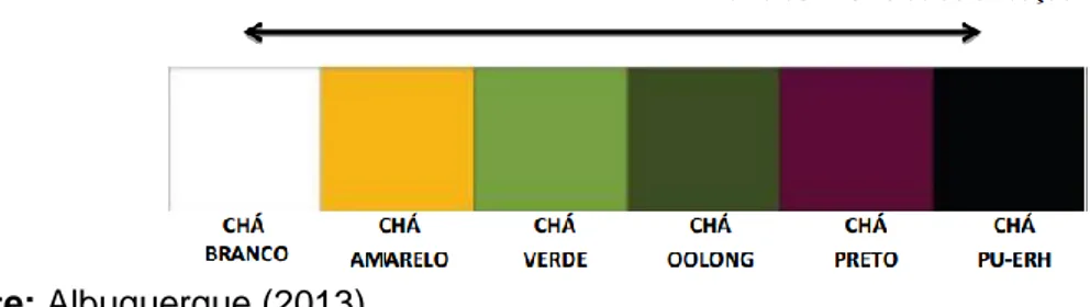 Figura 2 - Diferenciação das cores de chás (Camellia sinensis) de acordo com  o tempo de oxidação das folhas