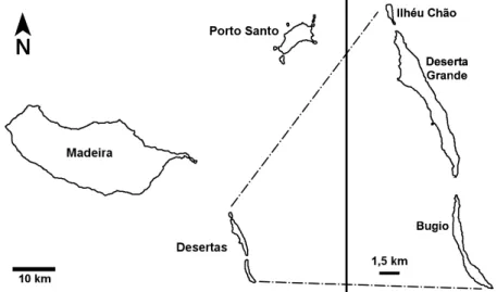 Figura 3 – Mapa do arquipélago da Madeira, com as Desertas destacadas à direita. 