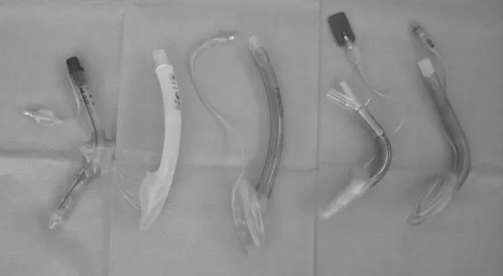 Figure 1 Used commercially available supraglottic airway devices left to right (LT-D, i-Gel, Unique, Supreme, Aura-Once).