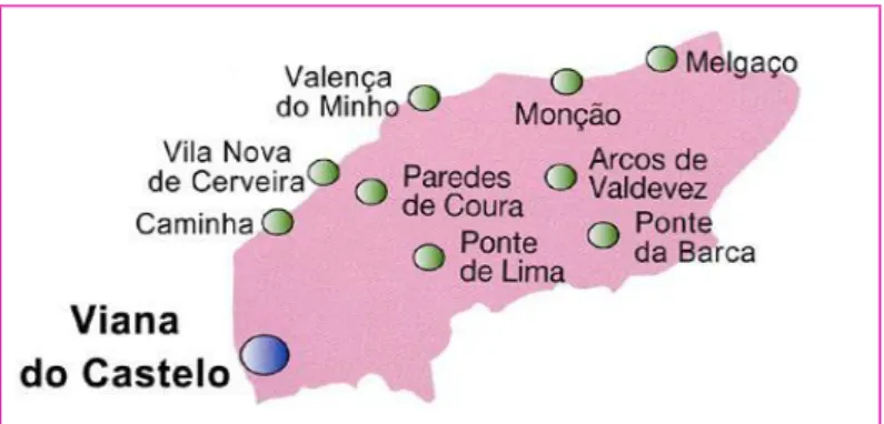 Figura 4 – Mapa dos concelhos que compõe o distrito de Viana do Castelo 