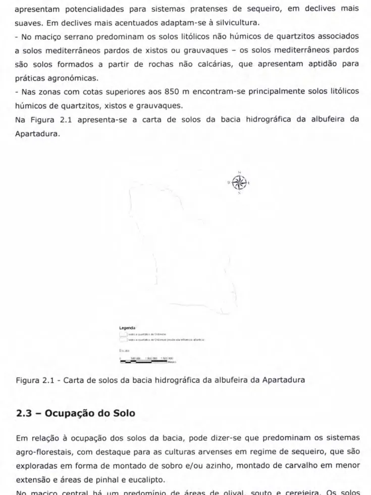 Figura  2.1  -  Carta de  solos  da  bacia hidrográfica  da albufeira  da Apartadura