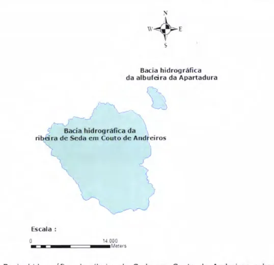 Figura  5.1  -  Bacia hidrográfica  da ribeira de  Seda  em  Couto  de  Andreiros  e  bacia  da albufeira  da Apartadura