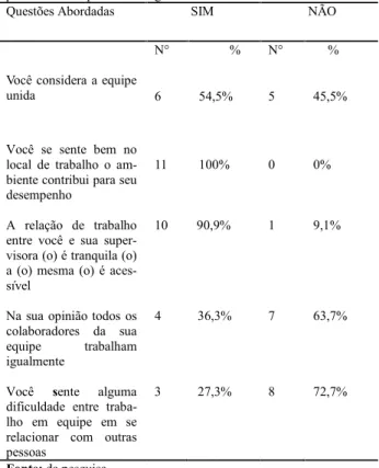 Tabela 1. Questionário aplicado à Equipe de Enfermagem de um Hos- Hos-pital do Município de Maringá.