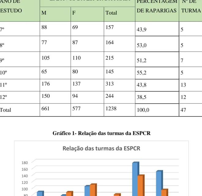 Gráfico 1- Relação das turmas da ESPCR 