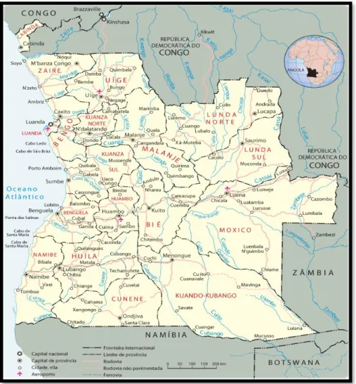 Figura 1: Mapa da República de Angola. (Fonte: http://www.africa- http://www.africa-turismo.com/mapas/angola.htm consultado a 03/07/2016) 