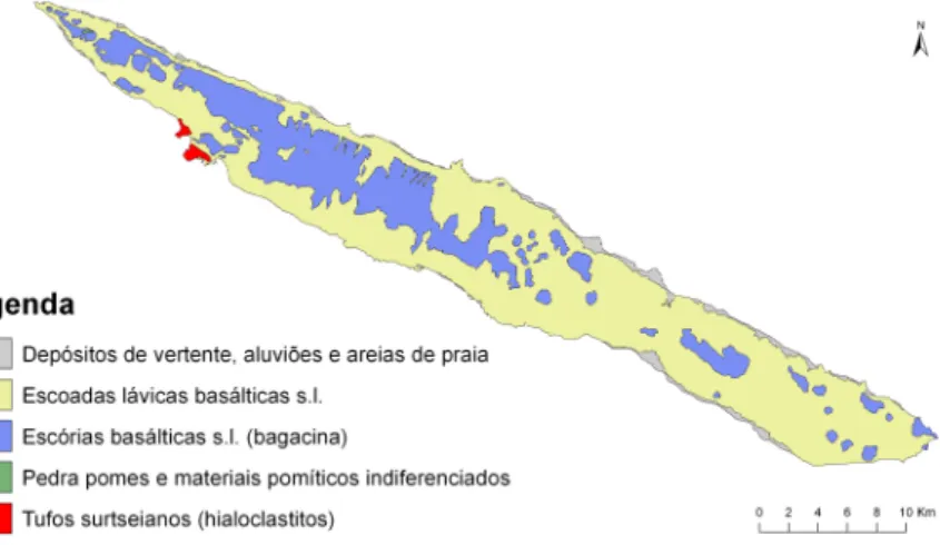 Figura 5: Carta vulcanológica simplificada da ilha de São Jorge (Forjaz, 2004).