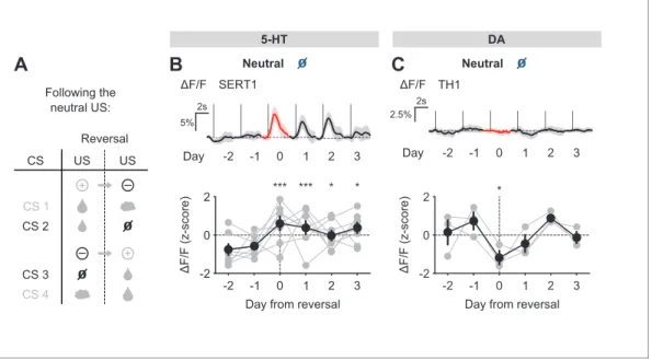 Figure supplement 1. US responses of 5-HT and DA neurons to air puff during reversal.