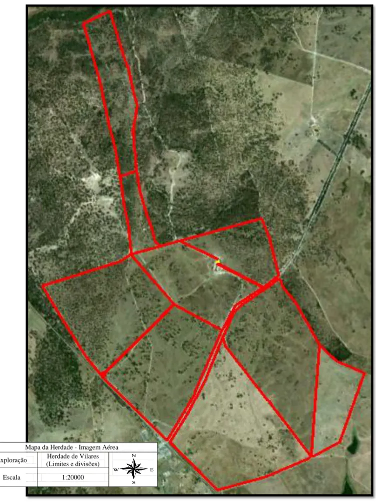 Figura 2. Imagem aérea da exploração elaborado com recurso ao software ArcGIS (ESRI, 2011) Mapa da Herdade - Imagem Aérea 