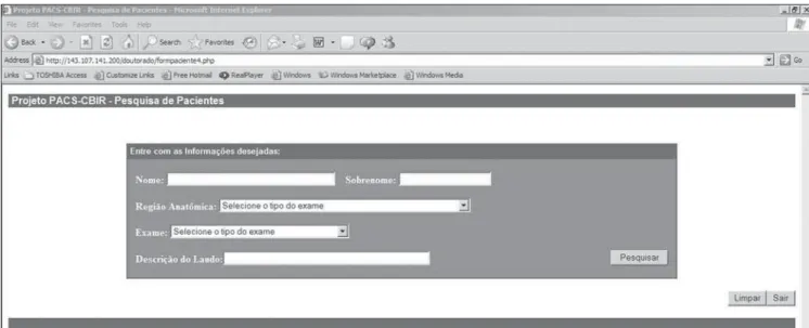 Figure 3. Screen showing the option “complex query” of the textual query module.