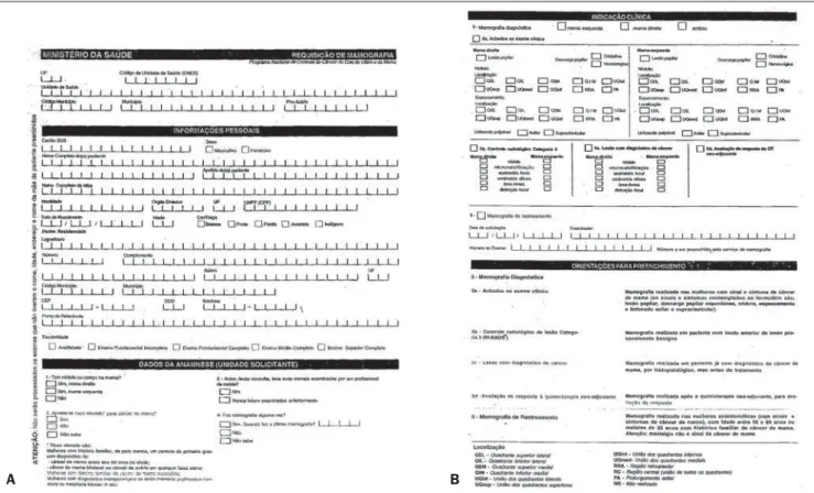 Figure 1. Mammography request form: front (A) and back (B).